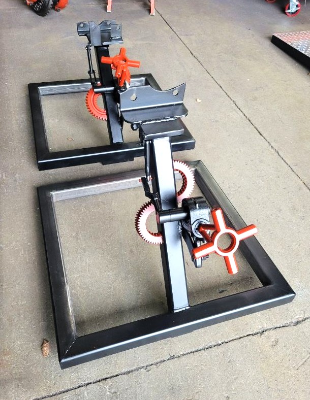Custom drivetrain repair stands built for heavy truck transmission work